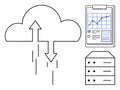 Cloud Data Transfer with Analytics Report and Server Storage Elements Royalty Free Stock Photo