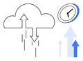 Cloud Processing with Arrows Representing Data Exchange and Clock Indicating Time Management Concept Royalty Free Stock Photo