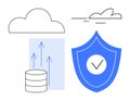 Cloud Data Storage and Security Concept with Shield and Upload Arrows Royalty Free Stock Photo