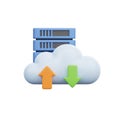 A cloud with arrows and a server stack representing data transfer and storage concept design Royalty Free Stock Photo
