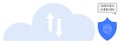 Cloud data exchange with authentication represented by shield and binary code speech bubble Royalty Free Stock Photo