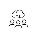 Cloud, arrows for upload and download, group of users. Data access, content management and distribution. Editable icon Royalty Free Stock Photo
