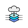 Cloud with artificial intelligence server, database, big data color line icon. Royalty Free Stock Photo