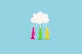 cloud as copy space from which colorful trumpets emerge, creative art minimal design, music background