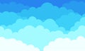 Cloud background, cartoon blue sky with white clouds pattern. Vector abstract flat graphic design background