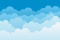 Cloud background. Sky cartoon pattern. Abstract blue heaven with layers for wallpaper. White clouds with borders. Gradient banner Royalty Free Stock Photo