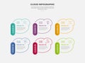 cloud base shape infographic outline style with 6 point template with round vertical rectangle badge on side for slide