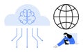 Cloud-based Brain Networking and Digital Connectivity with Global Interface Elements Royalty Free Stock Photo