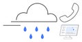 Cloud-based Communication Concept with Rain and Digital Interface Elements Royalty Free Stock Photo