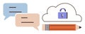 Cloud-Based Communication and Secure Data Sharing Concept with Messages and Lock Icon Royalty Free Stock Photo