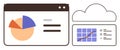 Cloud-Based Data Analysis with Pie Chart and Line Graph for Business Insights Royalty Free Stock Photo