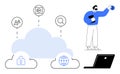 Cloud-based data storage and access with security, connectivity, and multiple usage applications Royalty Free Stock Photo