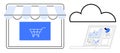 Cloud-Based E-Commerce and Data Analytics Concept with Online Storefront and Graphs Royalty Free Stock Photo