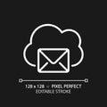 Cloud based email pixel perfect white linear icon for dark theme