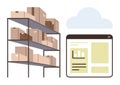 Cloud-Based Inventory Management with Warehouse Shelves and Data Visualization Panel Royalty Free Stock Photo