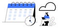 Cloud-Based Scheduling Concept with Calendar, Clock, and Remote Work Elements Royalty Free Stock Photo