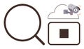 Cloud-Based Surveillance Concept with Magnifying Glass and Security Camera in Abstract Design Royalty Free Stock Photo