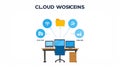 Cloud-based system depicted with three computers, wireless conne Royalty Free Stock Photo