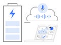 Cloud-Based Technology Icons Battery, Voice Recognition, and Data Visualization Royalty Free Stock Photo