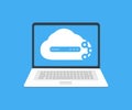 Cloud big data ai servers storage on Laptop Screen logo design. Hosting service center with digital analytics software tech.