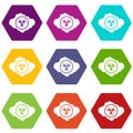 Cloud with biohazard symbol icon set color hexahedron Royalty Free Stock Photo