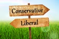 Conservative & liberal Double Road signpost Royalty Free Stock Photo