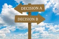 Decision A and Decision B messages, Right choice conceptual image