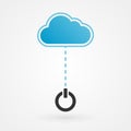 Cloud and on botton icon. Turn on, turn off. Vector illustration, flat design Royalty Free Stock Photo