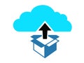Cloud box packaging arrow up icon vector. Application and software deployment logo. Deploy app, coding development web sign
