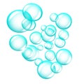 Cloud of bright blue soap bubbles isolated on white background Royalty Free Stock Photo