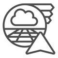 Cloud bubble with navigation cursor line icon, neural network concept. Vector graphics. Remote visualization of spaces Royalty Free Stock Photo