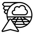 Cloud bubble with navigation cursor line icon, neural network concept. Vector graphics. Remote visualization of spaces Royalty Free Stock Photo