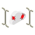 Cloud bug icon isometric vector. Cloud storage with software bug and curly brace
