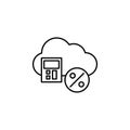 cloud, calculator, interest line icon on white background