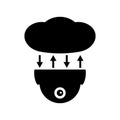 Cloud camera icon. Upload, download and data storage. CCTV, security ceiling video doom camera, surveillance. Royalty Free Stock Photo