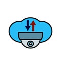 Cloud camera icon. Upload, download and data storage. CCTV, security ceiling video doom camera, surveillance. Royalty Free Stock Photo