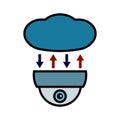 Cloud camera icon. Upload, download and data storage. CCTV, security ceiling video doom camera, surveillance. Vector illustration. Royalty Free Stock Photo