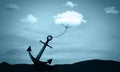 Cloud Carrying Heavy Anchor and Restricted From Floating. Surreal Concept. Business Struggle and Challenge. Metaphor and Figure of