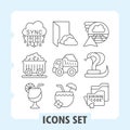 Cloud, cart, cocktail simple icons set for sync storage and coding illustration in outline style for apps, websites, and Royalty Free Stock Photo