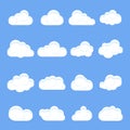 Cloud cartoon. Set of different cartoon clouds. Clouds on a isolated blue background. Vector Royalty Free Stock Photo