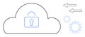 Cloud security with padlock symbol, arrows indicating data transfer, and gears representing processes Royalty Free Stock Photo