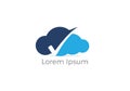 Cloud check mark logo design, tick mark on shield and cloud icon. Safety and security symbol. Royalty Free Stock Photo