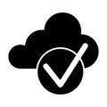 Cloud with check solid icon. Cloud and tick vector illustration isolated on white. Download is done glyph style design