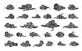 Cloud in Chinese style. Abstract black cloudy set isolated on white background. Vector illustration