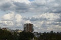 Cloud City On Light Background. Nature Background. Urban Landscape