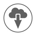 Cloud, cloudscape, download, online, storage icon. Gray vector design.