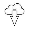 Cloud, cloudscape, download, online, storage outline icon. Line art design.