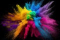 A cloud of colored holi powder on a black background. Ai generativ