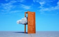 Cloud comes out the open door. Creative mind and escape concept Royalty Free Stock Photo
