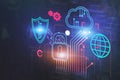 Cloud computer and cyber security interface Royalty Free Stock Photo